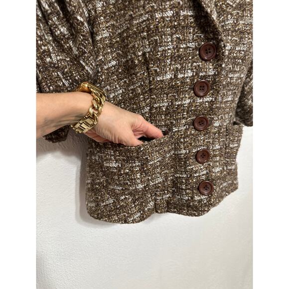 VTG Preppy Wool Blend Lined Waist Length Blazer Top S Brown Fall Trend City - Picture 7 of 13